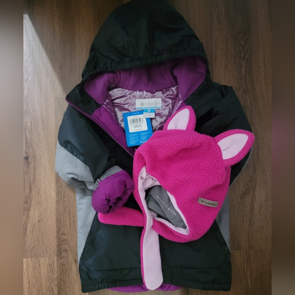 Columbia Kids Girls "snow problem" jacket with critter beanie.